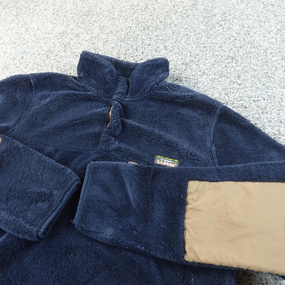 LL Bean Jacket Mens MT Blue Fleece 1/4 Snap Pullover Pile Fleece Outdoor Hiking